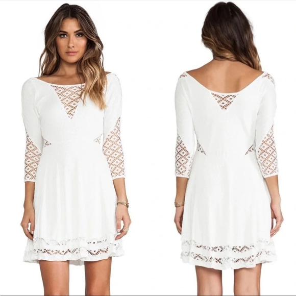 Free People Boho To The Point Mini Dress in Snow White Tropical Boho Chic Lace S - Picture 1 of 12
